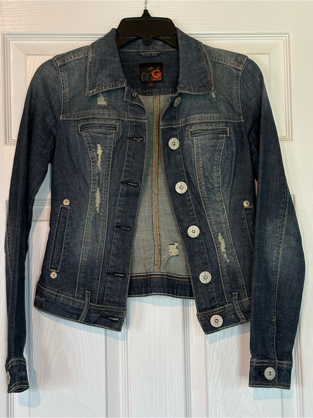 GUESS Distressed Dark Blue Denim Jacket